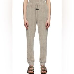 FEAR OF GOD ESSENTIALS Joggers Sz Medium Taupe Paneled Cotton Velour Lounge Pant